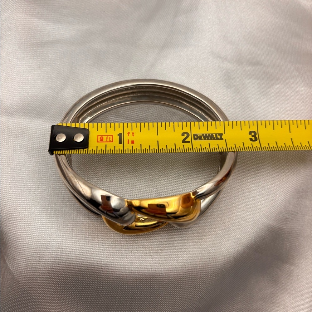 Bold Two-Tone Link Hinge Cuff Bangle Bracelet - Picture 12 of 12